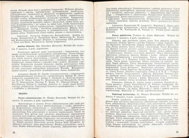 strony składu osobowego i spisu wykładów na rok akademicki 1945/46