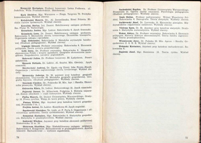 strony składu osobowego i spisu wykładów na rok akademicki 1945/46