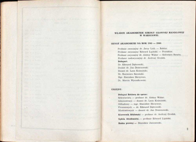 strony składu osobowego i spisu wykładów na rok akademicki 1945/46