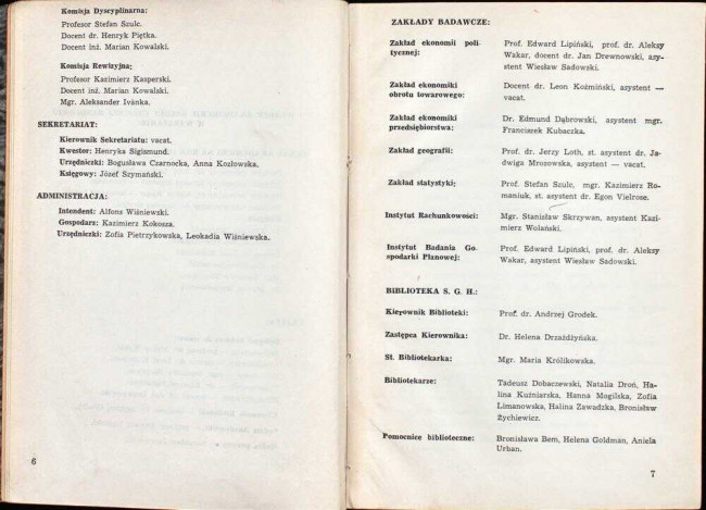 strony składu osobowego i spisu wykładów na rok akademicki 1945/46