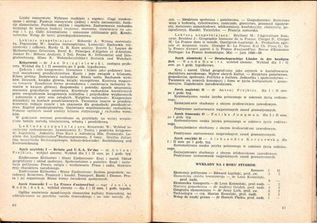 strony składu osobowego i spisu wykładów na rok akademicki 1946/47