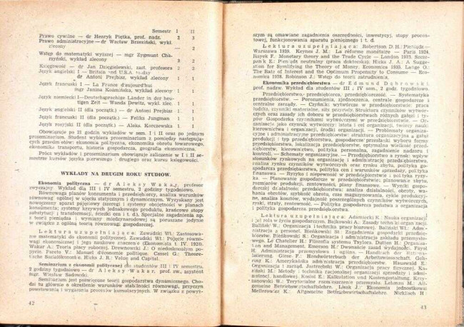 strony składu osobowego i spisu wykładów na rok akademicki 1946/47