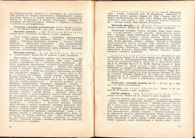 strony składu osobowego i spisu wykładów na rok akademicki 1946/47