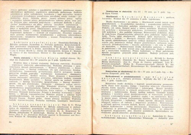 strony składu osobowego i spisu wykładów na rok akademicki 1946/47