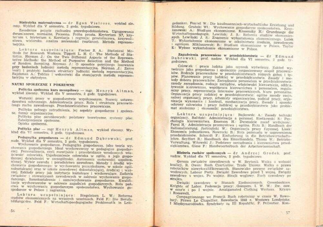 strony składu osobowego i spisu wykładów na rok akademicki 1946/47