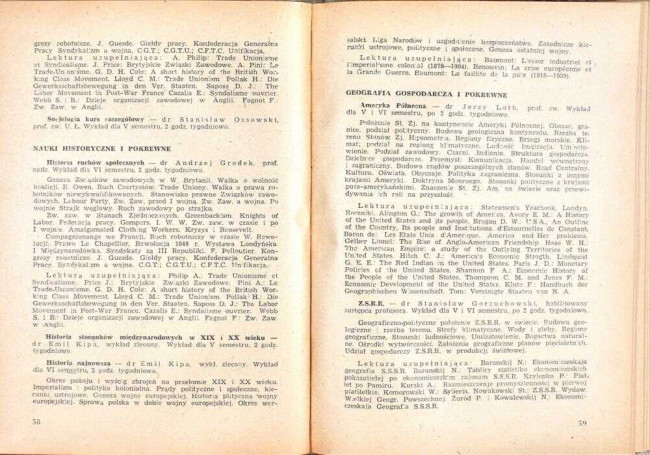 strony składu osobowego i spisu wykładów na rok akademicki 1946/47