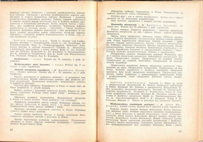 strony składu osobowego i spisu wykładów na rok akademicki 1946/47