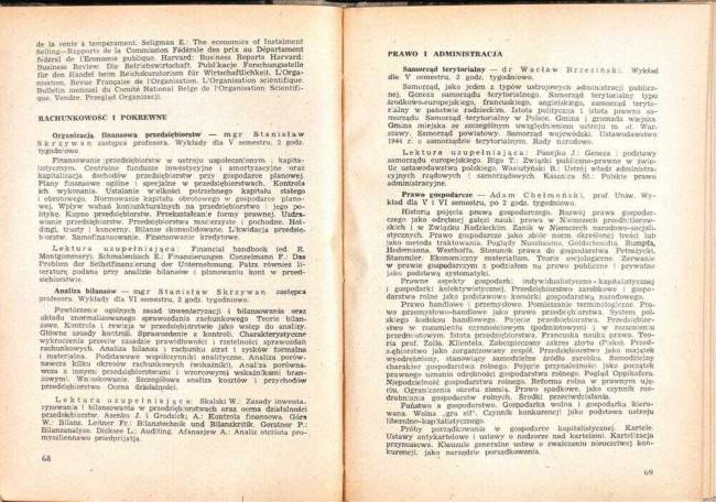 strony składu osobowego i spisu wykładów na rok akademicki 1946/47