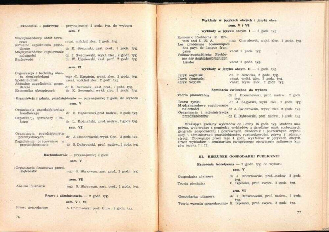 strony składu osobowego i spisu wykładów na rok akademicki 1946/47