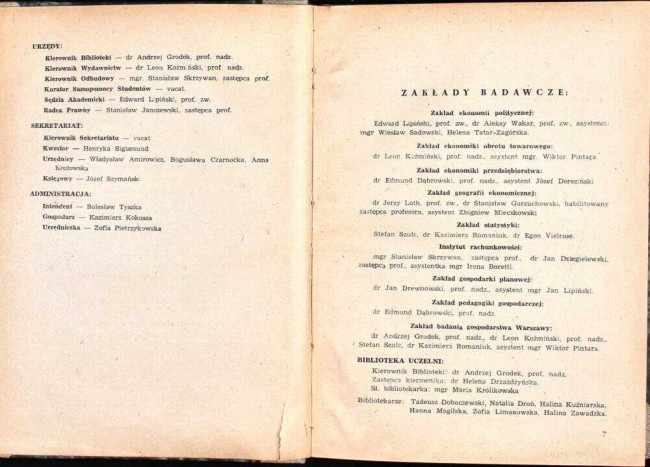 strony składu osobowego i spisu wykładów na rok akademicki 1946/47