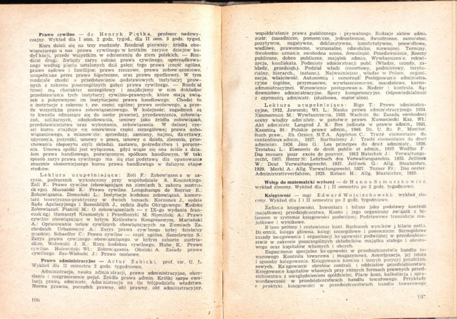 strony składu osobowego i spisu wykładów na rok akademicki 1946/47
