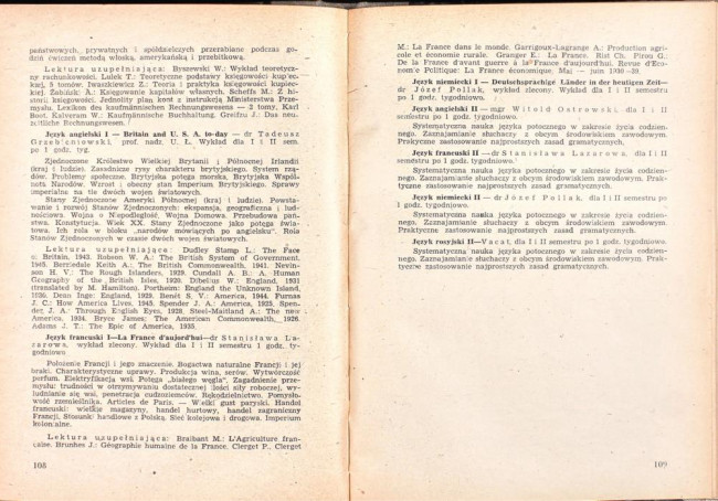 strony składu osobowego i spisu wykładów na rok akademicki 1946/47