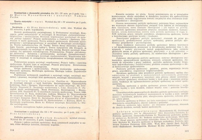 strony składu osobowego i spisu wykładów na rok akademicki 1946/47