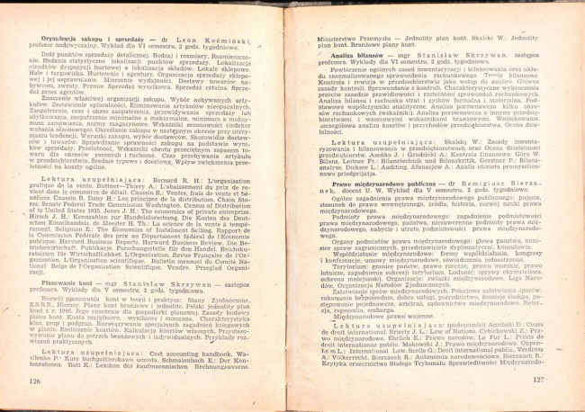 strony składu osobowego i spisu wykładów na rok akademicki 1946/47