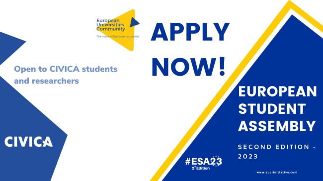 European Student Assembly 2023. Aply now. Open to CIVICA students and researchers