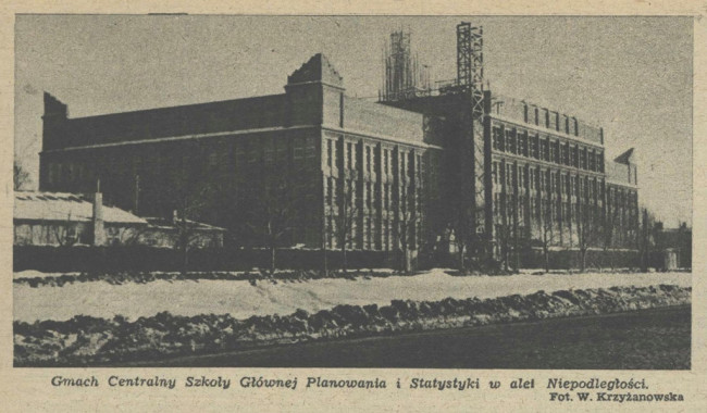 Budowa Gmachu Głównego SGPiS, luty 1954 rok. Źródło: Stolica, nr 9, 28 lutego 1954