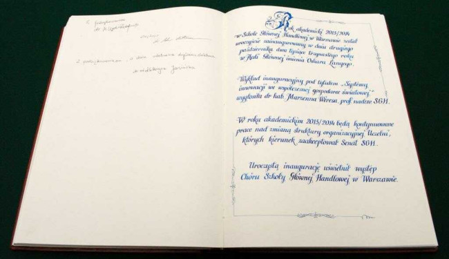 Księga pamiątkowa – wpis z okazji inauguracji roku akademickiego 2013/2014