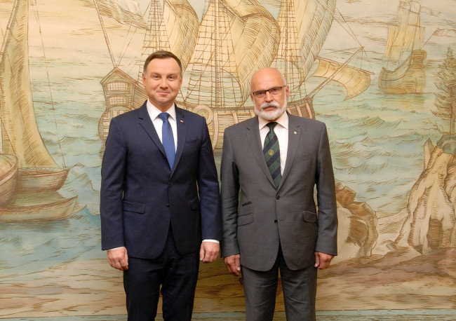 Prezydent RP Andrzej Duda i rektor prof. Marek Rocki