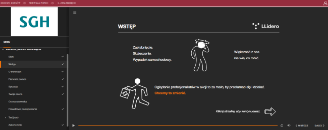 slajd ze szkolenia z pierwszej pomocy na platformie e-sgh