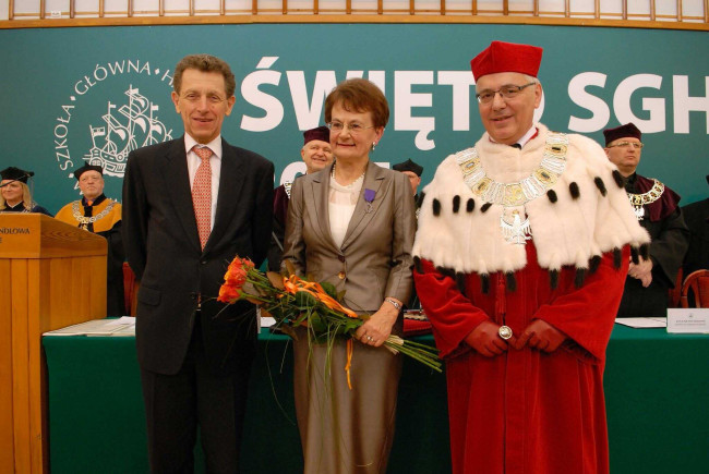 Święto SGH, 9 kwietnia 2014 roku, Pierre Buhler, ambasador Francji w Polsce, dr Izabela Bergel, rektor prof. Tomasz Szapiro