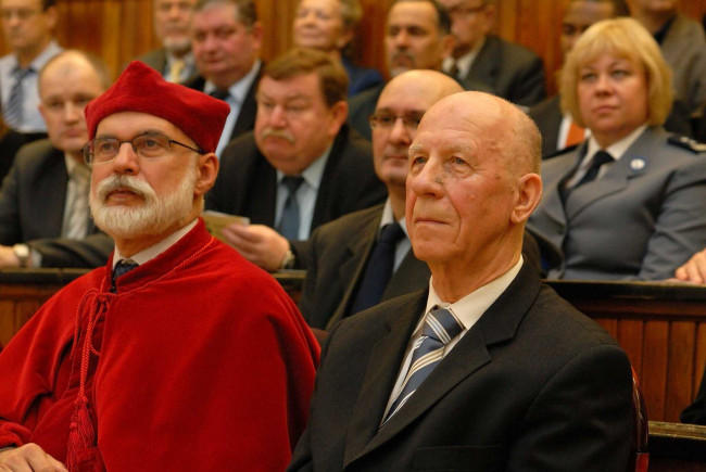 Święto SGH, 15 kwietnia 2015 roku, prof. Marek Rocki, rektor SGH w latach 1999-2005 i prof. Klemens Białecki