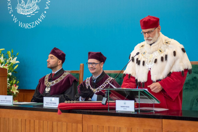 Święto SGH, 9 maja 2019 roku. Na zdjęciu: prof. ​Krzysztof Kozłowski prorektor ds. dydaktyki i studentów​, prof. Piotr Wachowiak prorektor ds. nauki i zarządzania, JM rektor prof. Marek Rocki