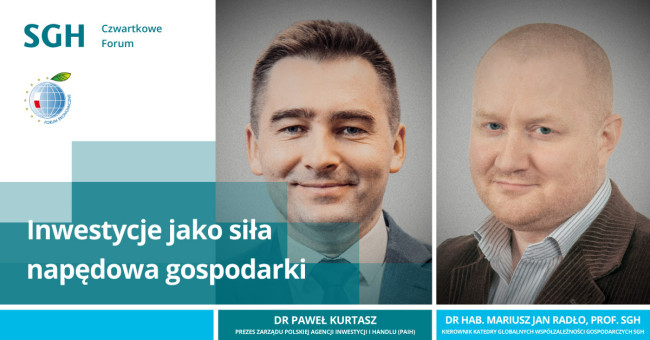 grafika promująca wydarzenie, dr Paweł Kurtasz i dr hab. Mariusz Radło, prof. SGH