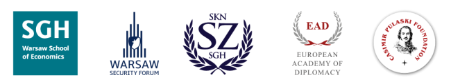 Logos: SGH; Warsaw Security Forum 2023; SGH Foreign Affairs Society; Casimir Pulaski Foundation