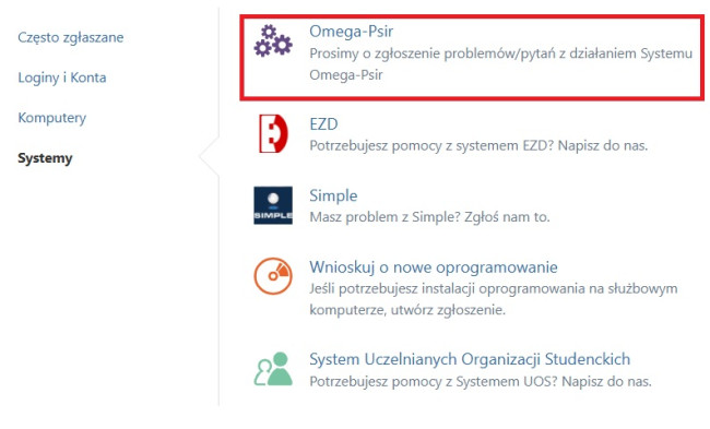 Okno zaznaczenia systemu Omega-Psir