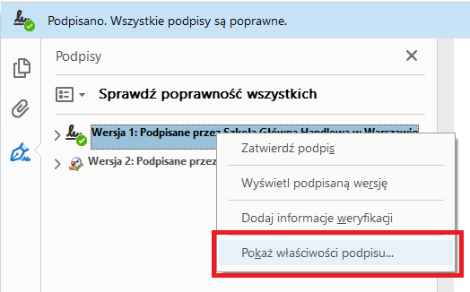 Sprawdzenie właściwości podpisu elektronicznego w Adobe Reader screen 2021